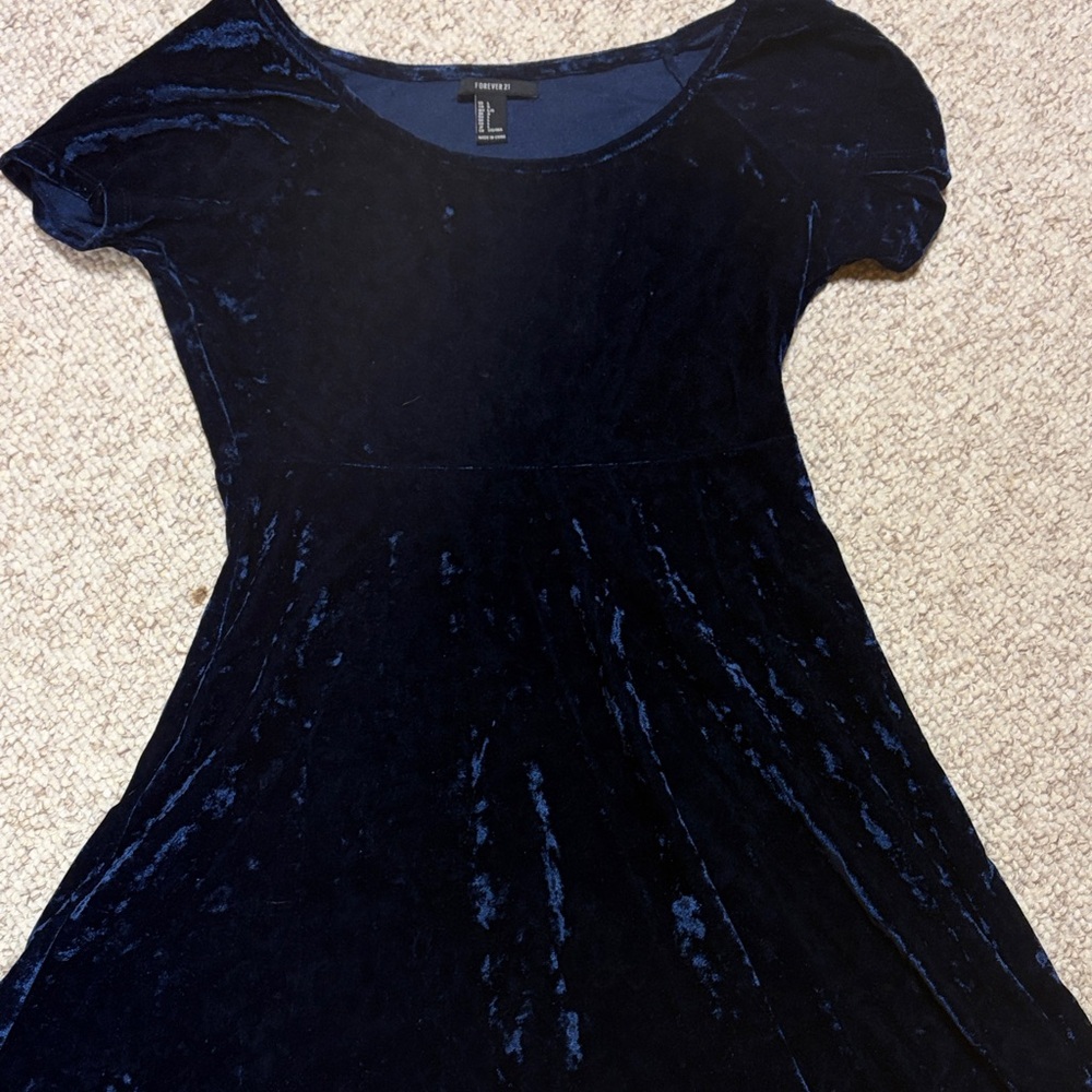 Forever 21 Navy Blue Crushed Velvet Scoop Neck Dress